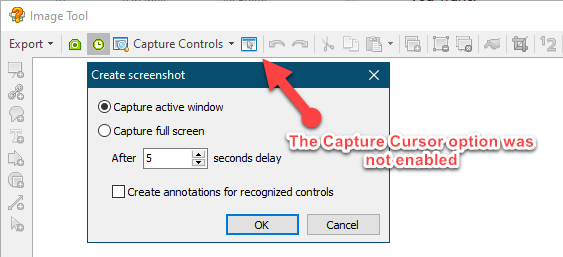 Capture Screenshot option not checked