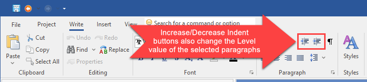 Increase/Decrease Indent buttons
