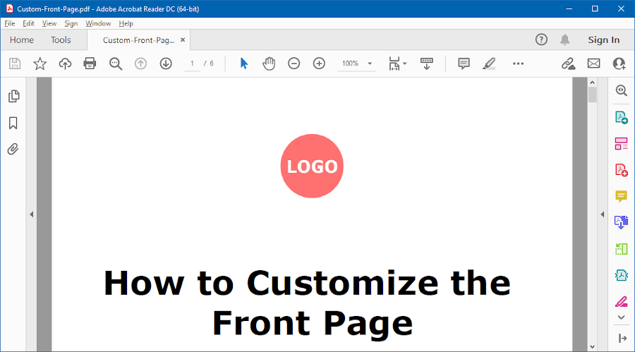 Customized Front Page in a PDF manual